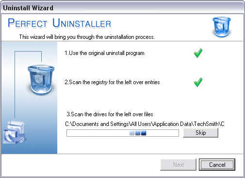 Программа удаления программ Perfect Uninstaller в работе.